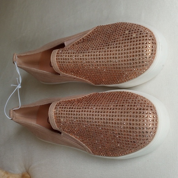 NWOT Carlos Pave' Studded Loafers Slip-On Shoes 8 Rose Gold - Picture 3 of 7